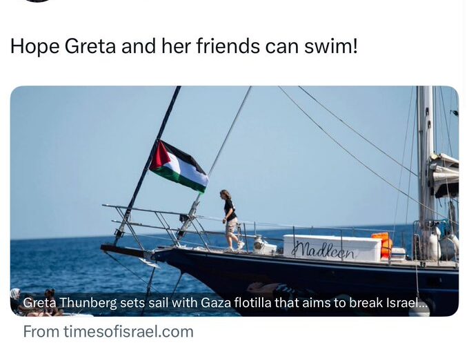 U.S. Senator Appears to Issue Threat as Greta Thunberg Sails Toward Gaza