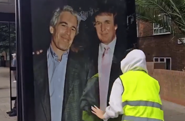 Activists unveil Trump-Epstein poster near U.S. Embassy in London