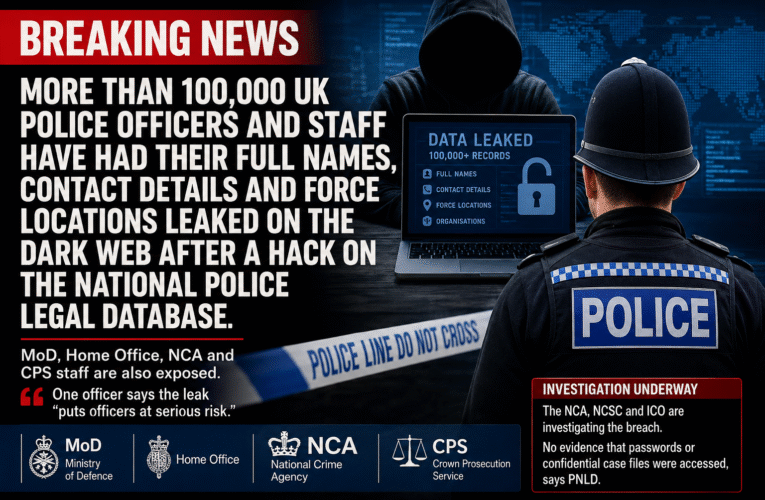 More than 100,000 UK police officers and staff have had their personal details leaked on the dark web