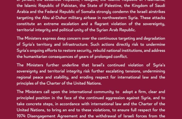 12 Countries Condemn Israeli Strikes on Syria, Demand Withdrawal of Forces